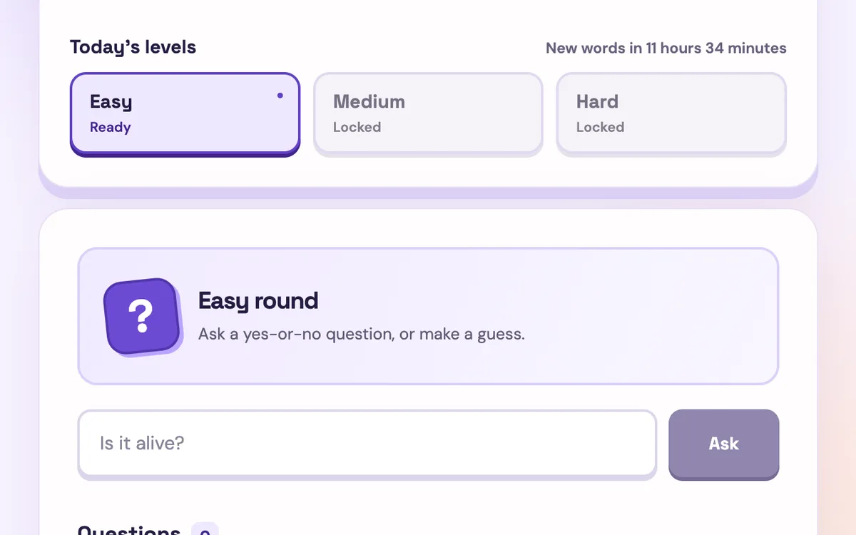 Ask and Guess daily Easy round with an empty yes-or-no question box