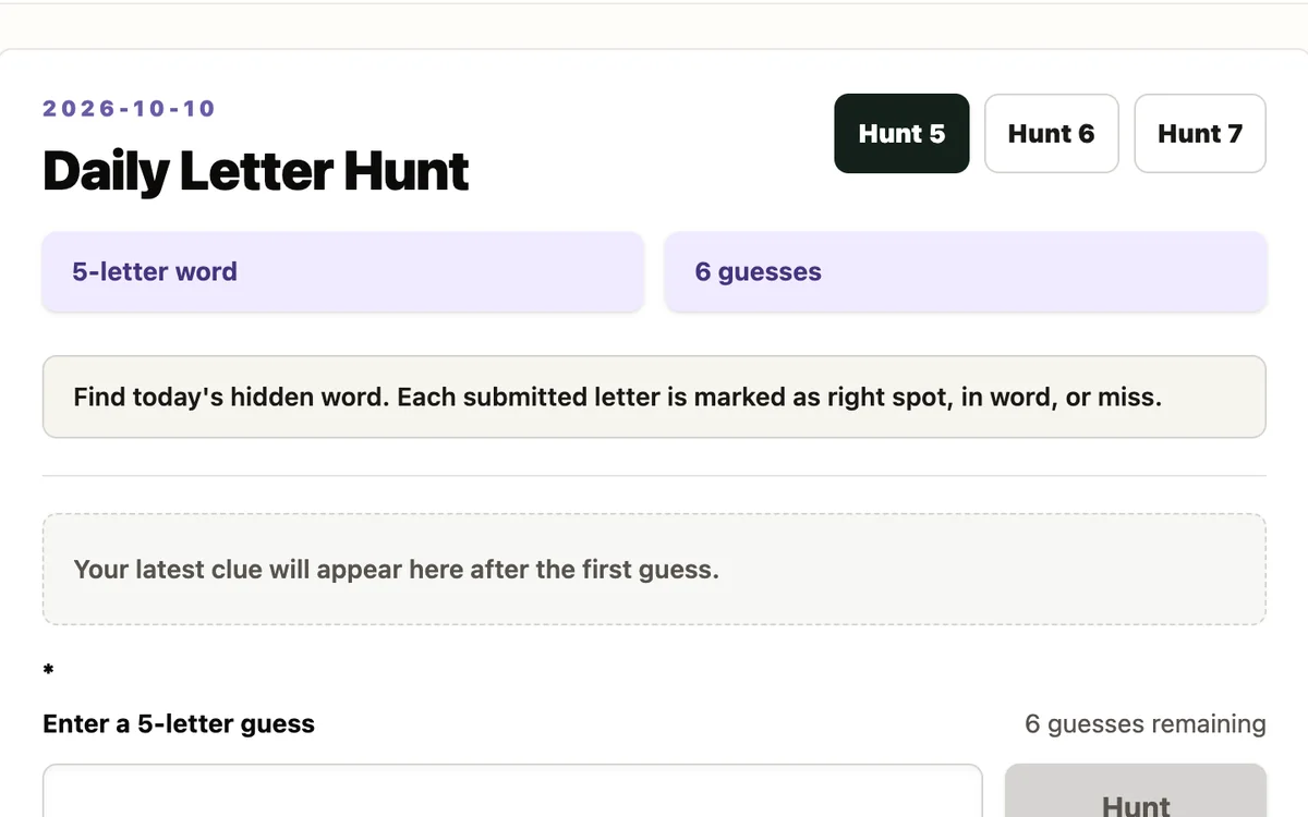 Daily Letter Hunt game preview