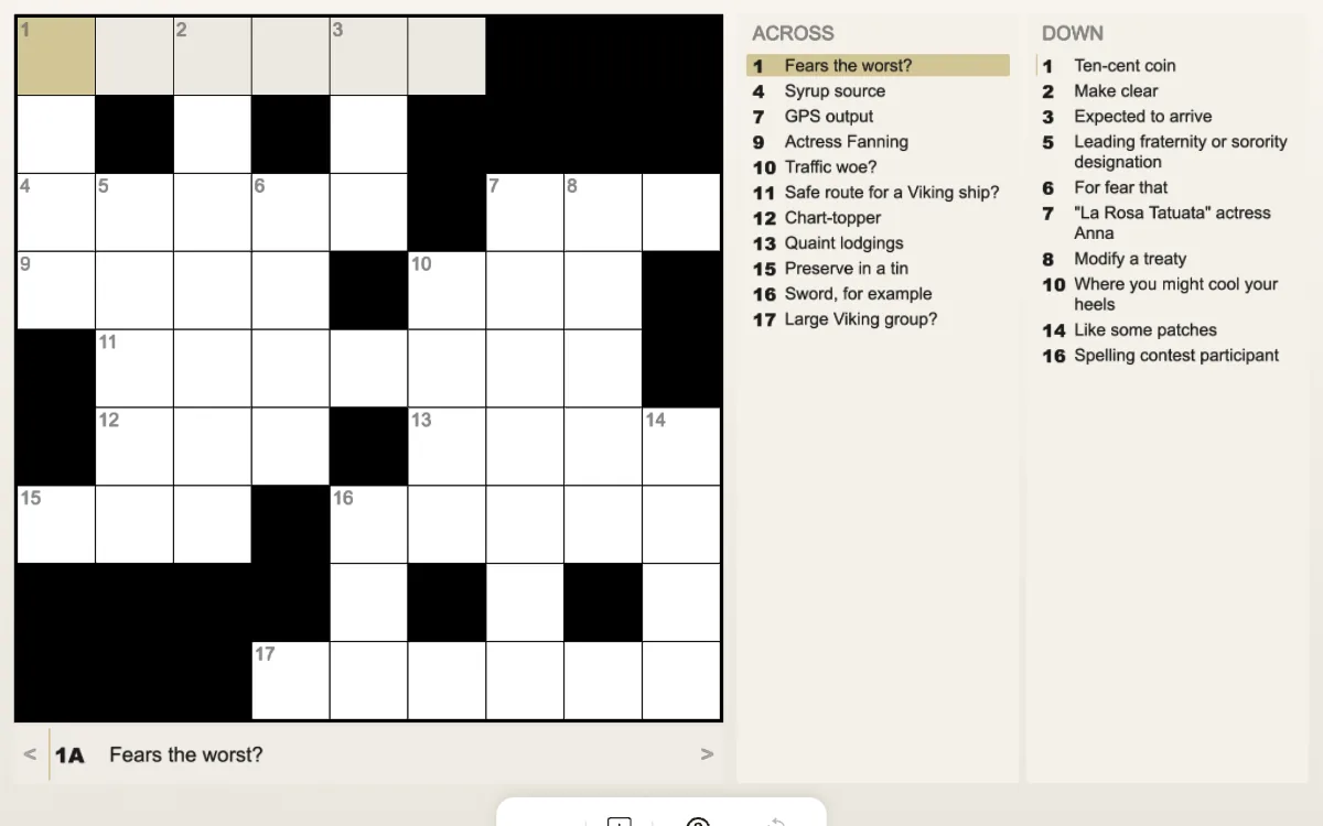 Empty 9×9 DailyPlay crossword with across and down clue lists
