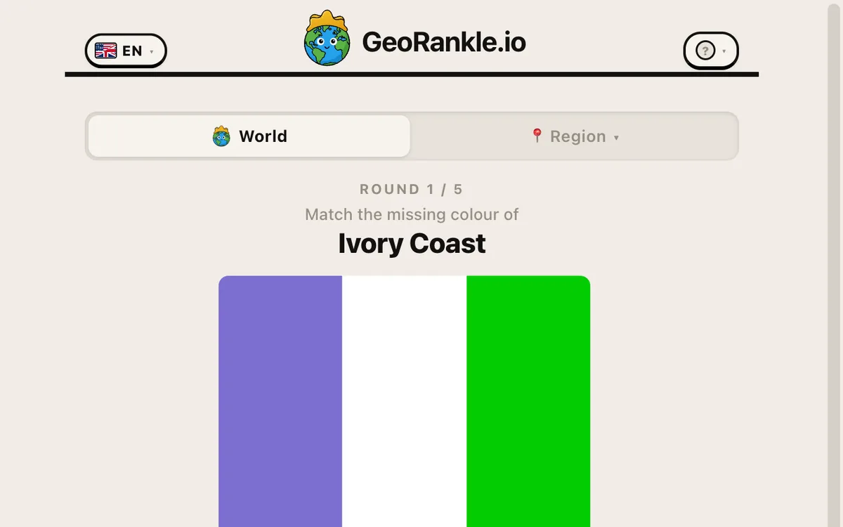 GeoPaint World daily on round one of five, with a flag missing one colour