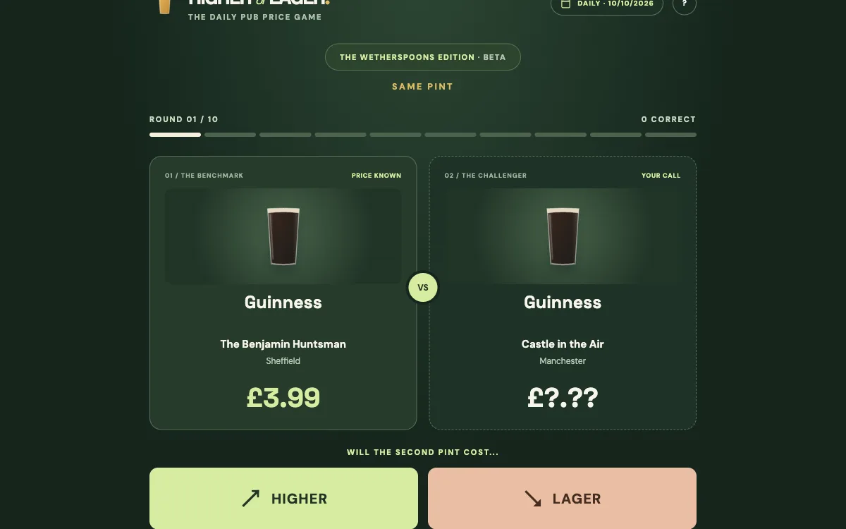 Higher or Lager game preview